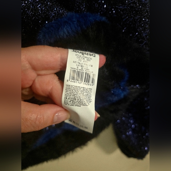 DESIGUAL Metallic Blue Black Moon Night Cardigan Sweater Party Evening M - Picture 3 of 8